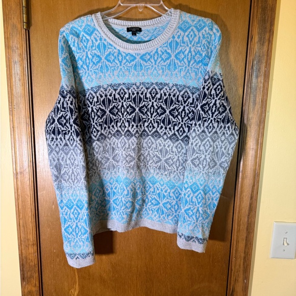 Talbots Women’s Sweater in Blue and Gray Pattern Wool Blend - Picture 2 of 7